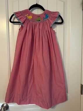 Precious Kids Smocked Whale Dress Girls Size 6X Pink Gingham Flutter Sleeve